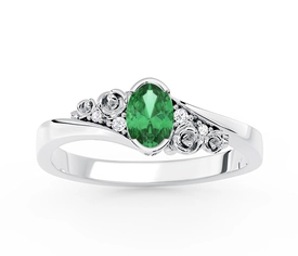 Pierścionek z białego złota AP-39B ze szmaragdem i cyrkoniami