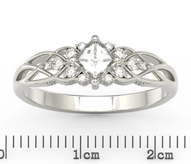Pierścionek z białego złota z topazem Swarovski White i diamentami BP-86B