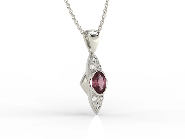 Wisiorek z białego złota z rubinem i diamentami 0,06 ct model APWm-80B