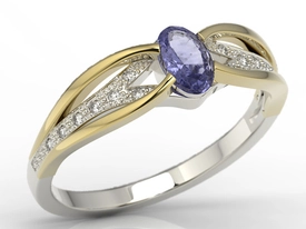 Pierścionek z białego i żółtego złota z tanzanitem i diamentami LP-39BZ