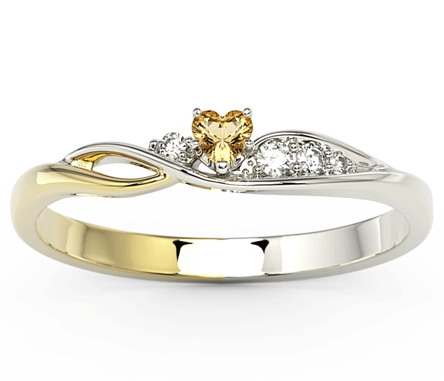 Pierścionek z białego i żółtego złota z topazem Swarovski Honey i brylantami BP-81BZ