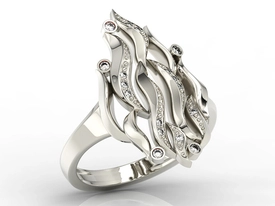 Pierścionek "płomień" z białego złota z cyrkoniami model AP-5711B