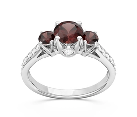 Pierścionek z białego złota z granatami i brylantami CP-31B