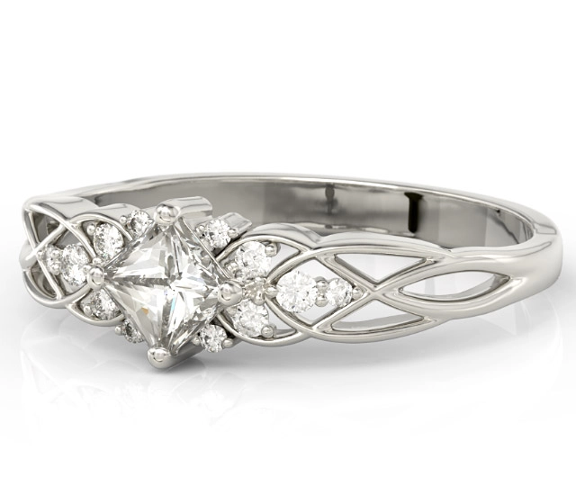 Pierścionek z białego złota z topazem Swarovski White i diamentami BP-86B