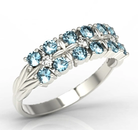 Pierścionek z białego złota z topazami i diamentami LP-90B