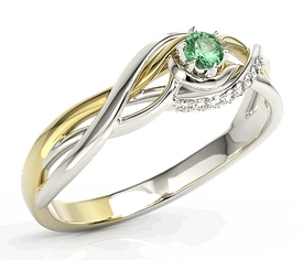 Pierścionek z białego i żółtego złota ze szmaragdem i cyrkoniami BP-71BZ-SZM/C