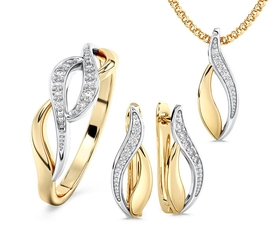 Zestaw - Pierścionek, kolczyki i wisiorek z żółtego i białego złota z diamentami BP-17ZB-ZEST
