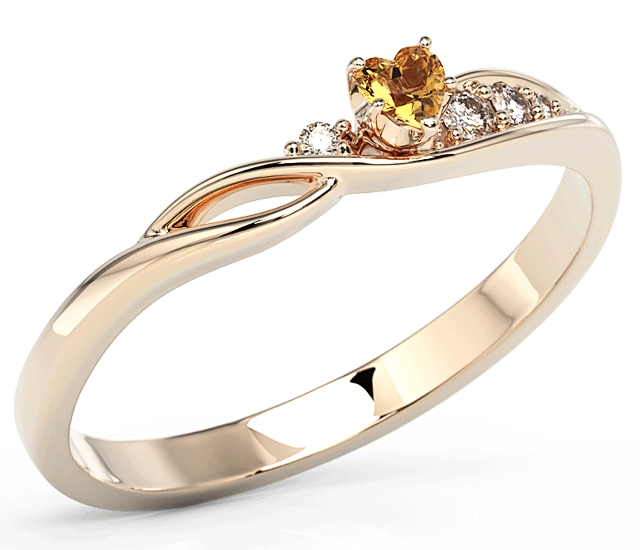 Pierścionek z różowego złota z topazem Swarovski Honey i brylantami BP-81P