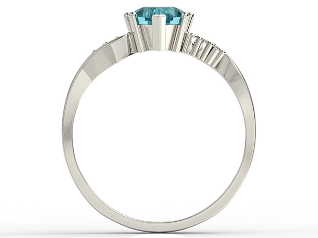 Pierścionek z białego złota z topazem Swarovski Blue i cyrkoniami LP-70B