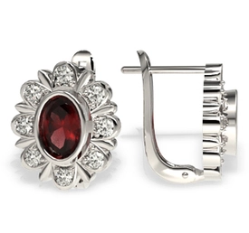 Kolczyki z białego złota z granatami i diamentami LPK-57B-ANG