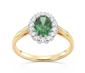 Pierścionek markiza z żółtego i białego złota ze szmaragdem i diamentami 0,21 ct wzór BP-12ZB
