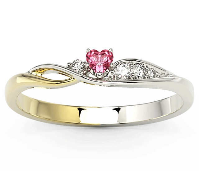 Pierścionek z białego i żółtego złota z topazem Swarovski Red i brylantami BP-81BZ