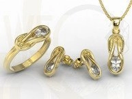 Zestaw: pierścionek, kolczyki i wisiorek z żółtego złota z białymi szafirami BP-69Z-ZESTAW