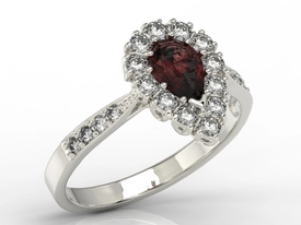 Pierścionek z białego złota z granatem i diamentami 0,48 ct wzór AP-29B