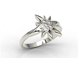 Pierścionek Szarotka Alpejska z białego złota z diamentami AP-59B