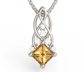 Wisiorek z białego złota z miodowym topazem Swarovski i brylantami BPW-86B