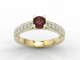 Pierścionek z żółtego złota z granatem i brylantami 0,42 ct wzór LP-50Z-R