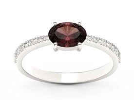 Pierścionek z białego złota z granatem i diamentami BP-58B