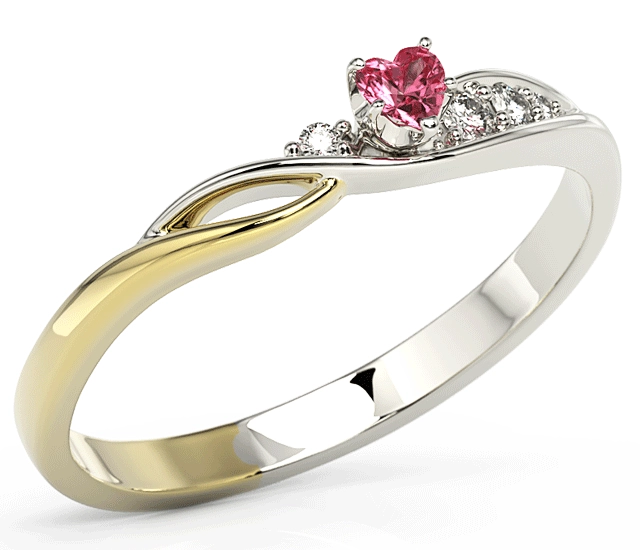 Pierścionek z białego i żółtego złota z topazem Swarovski Red i brylantami BP-81BZ