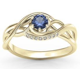 Pierścionek z żółtego złota z szafirem i brylantami BP-7130Z