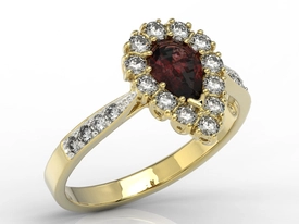 Pierścionek z żółtego złota z granatem i diamentami 0,48 ct wzór AP-29Z-R