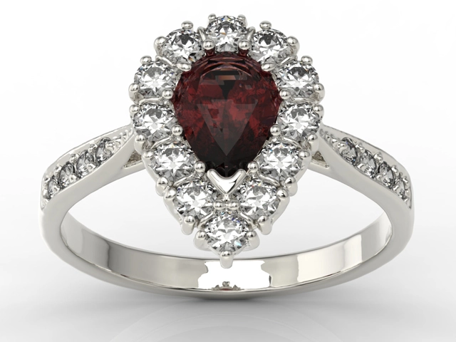 Pierścionek z białego złota z granatem i diamentami 0,48 ct wzór AP-29B