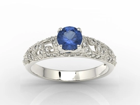 Pierścionek zaręczynowy z białego złota z szafirem i diamentami BP-50B