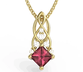 Wisiorek z żółtego złota z topazem Swarovski Red i brylantami BPW-86Z