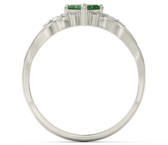 Pierścionek z białego złota z zielonym topazem Swarovski i diamentami BP-86B