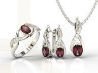Komplet - Pierścionek, kolczyki i wisiorek z białego złota z rubinem i brylantami AP-69B-ZEST