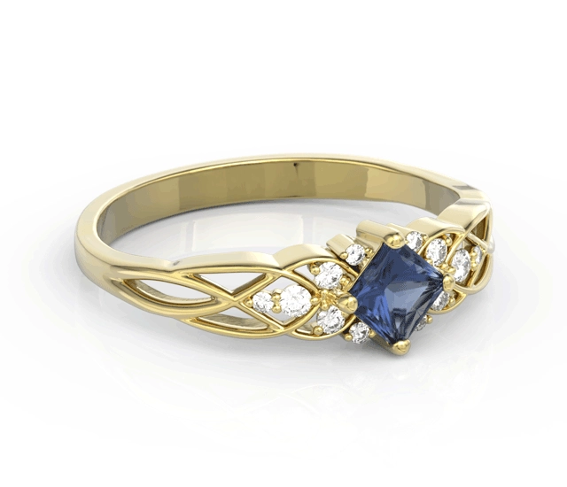 Pierścionek z żółtego złota z szafirem i cyrkoniami BP-86Z