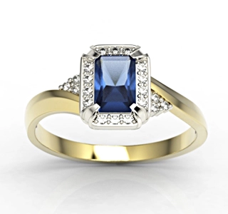 Pierścionek z żółtego i białego złota z szafirem i diamentami 0,08 ct wzór LP-84ZB