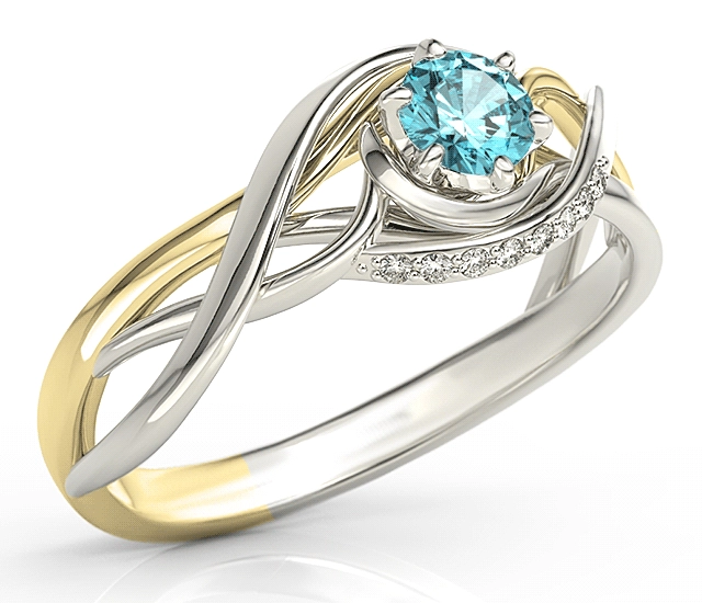 Pierścionek z białego i żółtego złota z topazem i brylantami BP-7130BZ