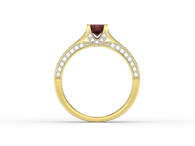 Pierścionek z żółtego złota z granatem i brylantami 0,42 ct wzór LP-50Z-R