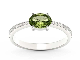 Pierścionek z białego złota z oliwinem i diamentami BP-58B