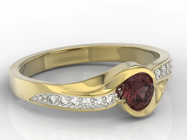Pierścionek z żółtego złota z granatem i diamentami model AP-6139Z-R