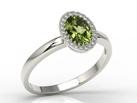 Pierścionek z białego złota z oliwinem i diamentami AP-49B