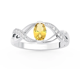 Pierścionek z białego złota z cytrynem i brylantami AP-69B