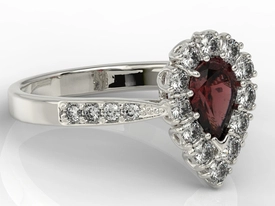 Pierścionek z białego złota z granatem i diamentami 0,48 ct wzór AP-29B