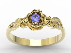 Pierścionek złoty w kształcie róży z tanzanitem i brylantami LP-7715Z