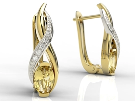 Kolczyki z żółtego i białego złota z cytrynami i brylantami APK-69ZB