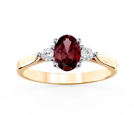 Pierścionek z żółtego i białego złota z granatem i brylantami AP-31B