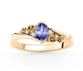 Pierścionek zaręczynowy z żółtego złota AP-39Z z tanzanitem i diamentami 0,03 ct