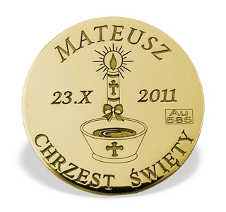 Grosz "na szczęście"  ze złota G-3Z doskonały prezent na Chrzest Św.