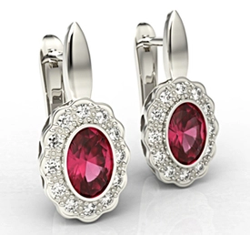 Kolczyki z białego złota z rubinami i diamentami LPK-79B