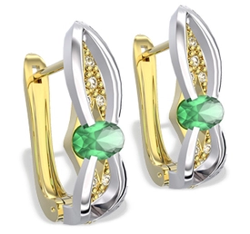 Kolczyki z żółtego i białego złota ze szmaragdami i diamentami LPK-39ZB