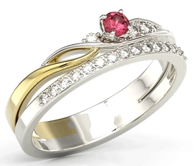 Pierścionek z białego i żółtego złota z rubinem i brylantami BP-77BZ