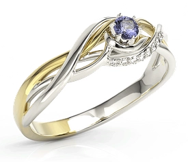 Pierścionek z białego i żółtego złota z tanzanitem i brylantami BP-71BZ-TAN/D
