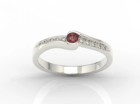 Pierścionek z białego złota z granatem i brylantami 0,05 ct, model BP-3413B