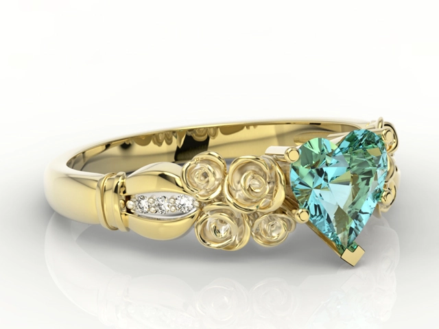 Pierścionek z żółtego złota z topazem Swarovski Ice Blue i diamentami AP-52Z-R